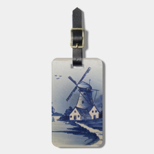 Blauw Wit Delft Windmolen Bagagelabel