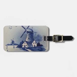 Blauw Wit Delft Windmolen Bagagelabel
