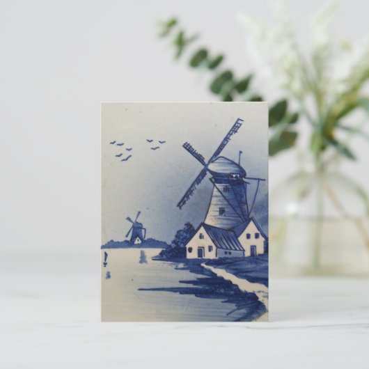  Blauw Wit Delft Windmolen Briefkaart (Staand voorkant)