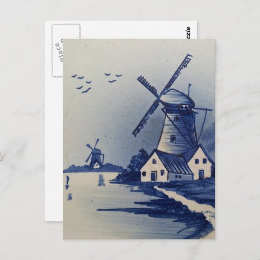  Blauw Wit Delft Windmolen Briefkaart (Voorkant / Achterkant)