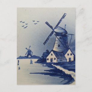  Blauw Wit Delft Windmolen Briefkaart