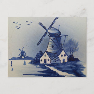  Blauw Wit Delft Windmolen Briefkaart