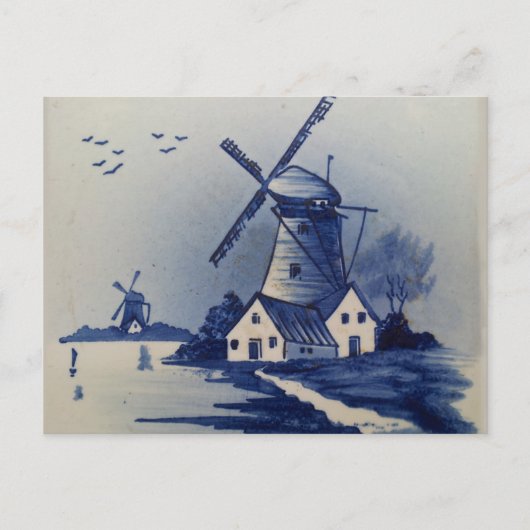 Blauw Wit Delft Windmolen Briefkaart (Voorkant)