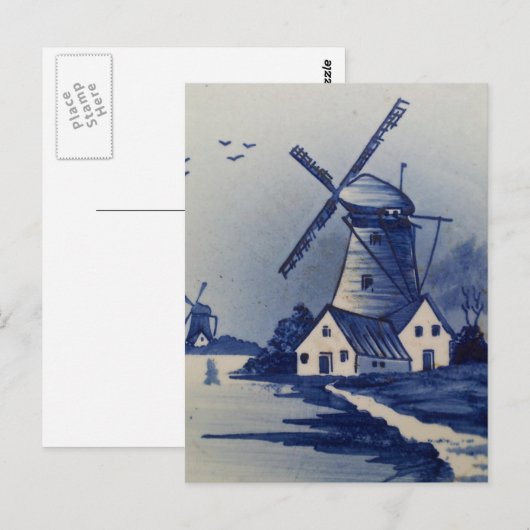 Blauw Wit Delft Windmolen Briefkaart (Voorkant / Achterkant)