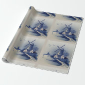  Blauw Wit Delft Windmolen Cadeaupapier (Uitgerold)