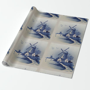 Blauw Wit Delft Windmolen Cadeaupapier