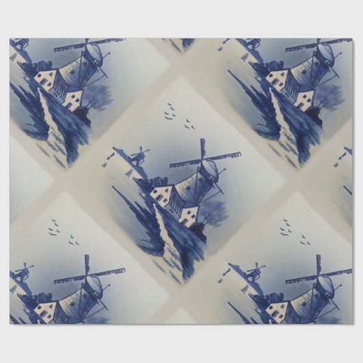  Blauw Wit Delft Windmolen Cadeaupapier (Vlak)