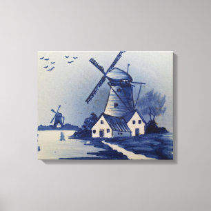 Blauw Wit Delft Windmolen Canvas Afdruk