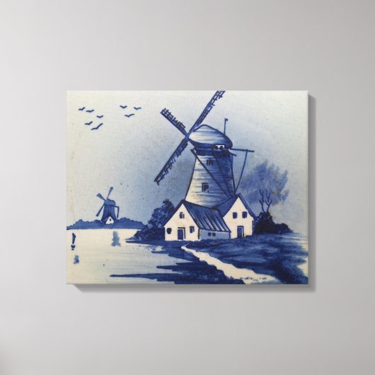  Blauw Wit Delft Windmolen Canvas Afdruk (Voorkant)