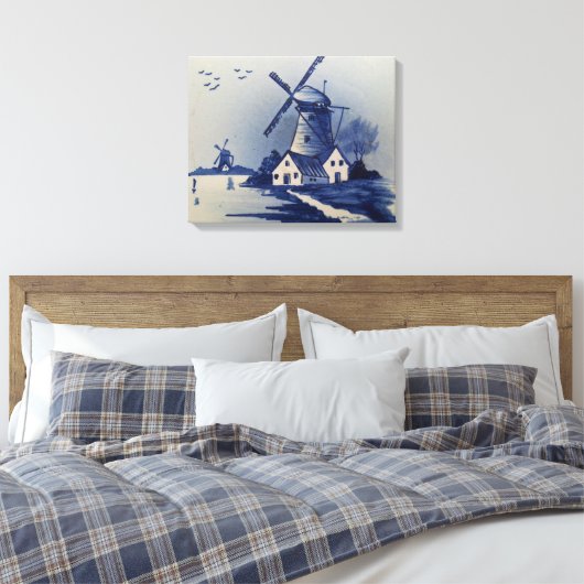  Blauw Wit Delft Windmolen Canvas Afdruk (Insitu (Slaapkamer))