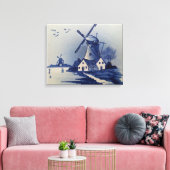  Blauw Wit Delft Windmolen Canvas Afdruk (Insitu (Woonkamer))