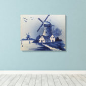  Blauw Wit Delft Windmolen Canvas Afdruk (Insitu (Houten vloer))