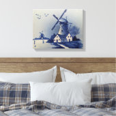 Blauw Wit Delft Windmolen Canvas Afdruk (Insitu (Slaapkamer))