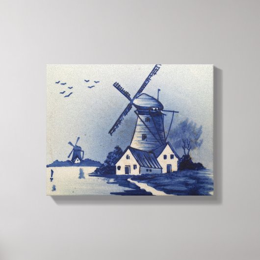 Blauw Wit Delft Windmolen Canvas Afdruk (Voorkant)