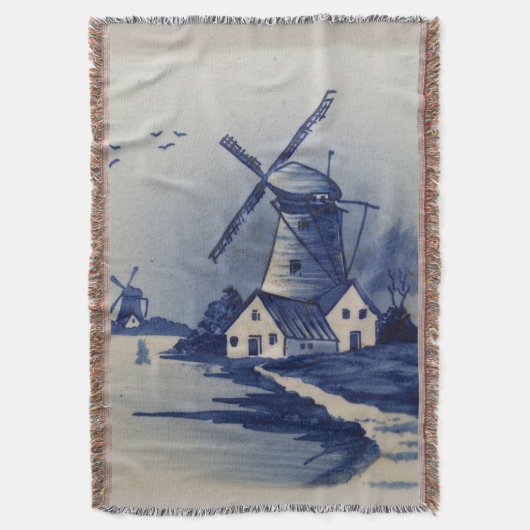  Blauw Wit Delft Windmolen Deken (Voorkant Verticaal)