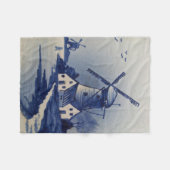 Blauw Wit Delft Windmolen Fleece Deken (Voorkant (Horizontaal))