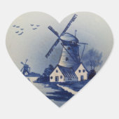  Blauw Wit Delft Windmolen Hart Sticker (Voorkant)