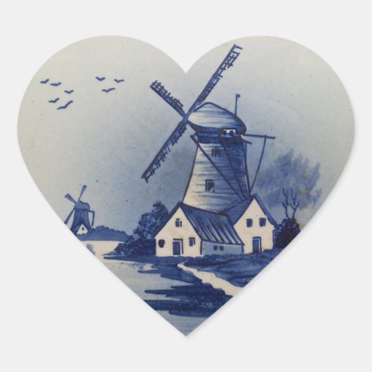  Blauw Wit Delft Windmolen Hart Sticker (Voorkant)