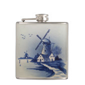Blauw Wit Delft Windmolen Heupfles (Voorkant)