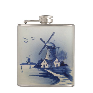 Blauw Wit Delft Windmolen Heupfles