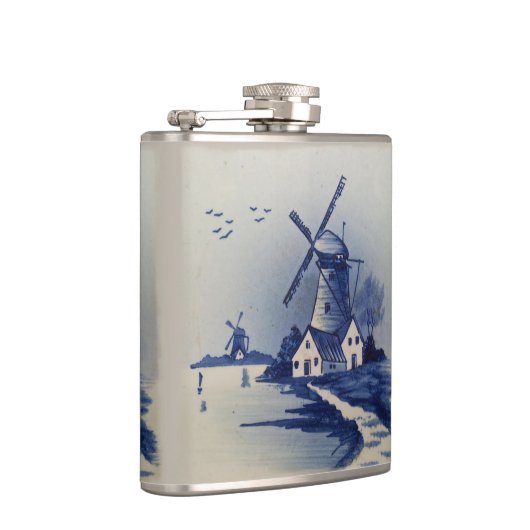 Blauw Wit Delft Windmolen Heupfles (Rechts)