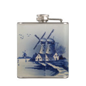 Blauw Wit Delft Windmolen Heupfles (Achterkant)