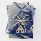 Blauw Wit Delft Windmolen Inpakpapier Vel (In situ)