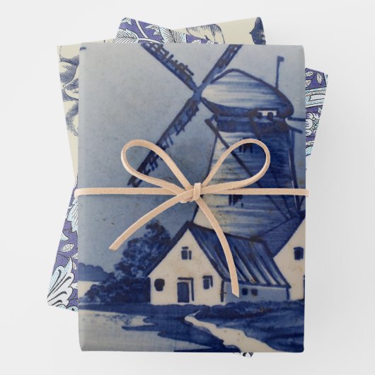 Blauw Wit Delft Windmolen Inpakpapier Vel (In situ)