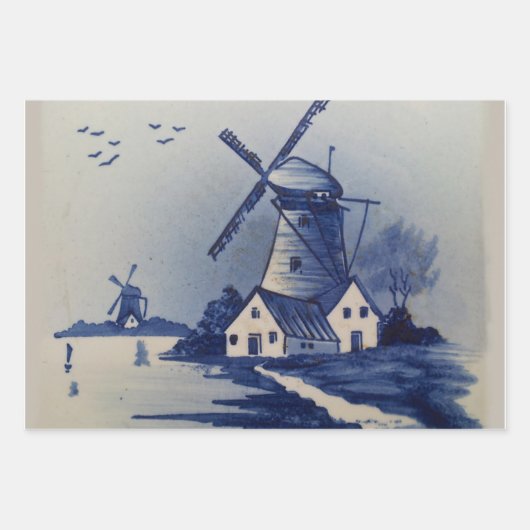Blauw Wit Delft Windmolen Inpakpapier Vel (Voorkant)