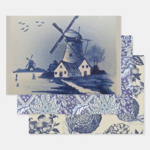 Blauw Wit Delft Windmolen Inpakpapier Vel