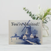 Blauw Wit Delft Windmolen Kaart (Staand voorkant)