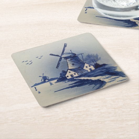 Blauw Wit Delft Windmolen Kartonnen Onderzetters (Schuin)