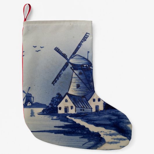 Blauw Wit Delft Windmolen Kleine Kerstsok (Voorkant)