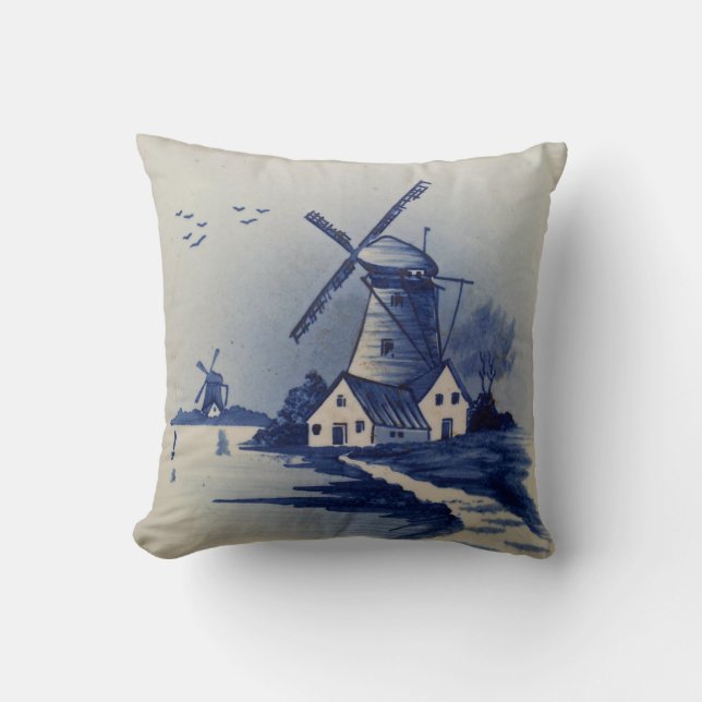  Blauw Wit Delft Windmolen Kussen (Voorkant)