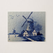 Blauw Wit Delft Windmolen Legpuzzel (Horizontaal)