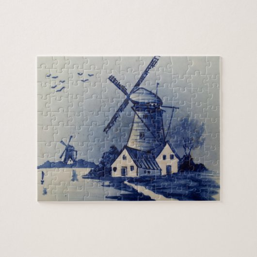 Blauw Wit Delft Windmolen Legpuzzel (Horizontaal)