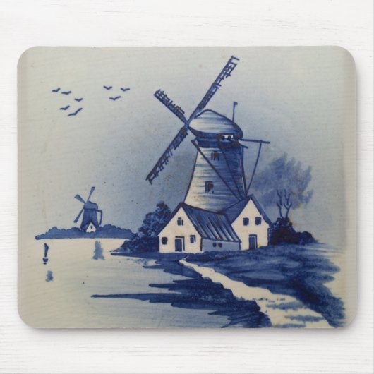  Blauw Wit Delft Windmolen Muismat (Voorkant)