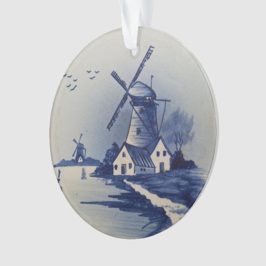 Blauw Wit Delft Windmolen Ornament (voorkant)