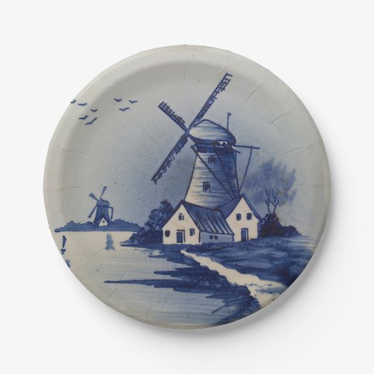 Blauw Wit Delft Windmolen Papieren Bordje (Voorkant)