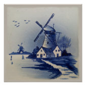  Blauw Wit Delft Windmolen Perfect Poster (Voorkant)