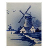  Blauw Wit Delft Windmolen Poster (Voorkant)
