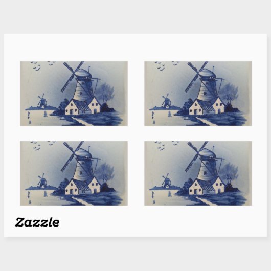  Blauw Wit Delft Windmolen Rechthoekige Sticker (Vel)