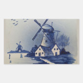  Blauw Wit Delft Windmolen Rechthoekige Sticker (Voorkant)