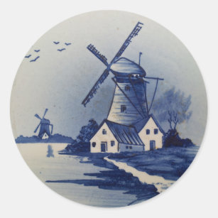  Blauw Wit Delft Windmolen Ronde Sticker