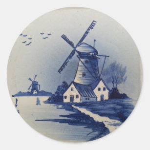  Blauw Wit Delft Windmolen Ronde Sticker