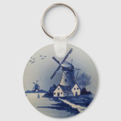 Blauw Wit Delft Windmolen Sleutelhanger (Voorkant)