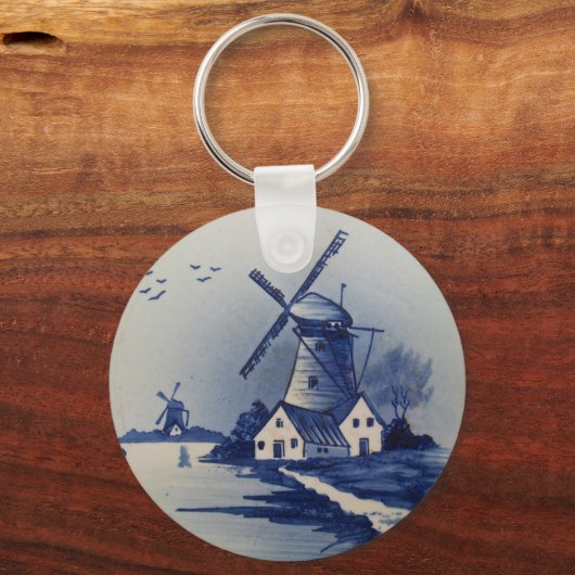 Blauw Wit Delft Windmolen Sleutelhanger (Voorkant)