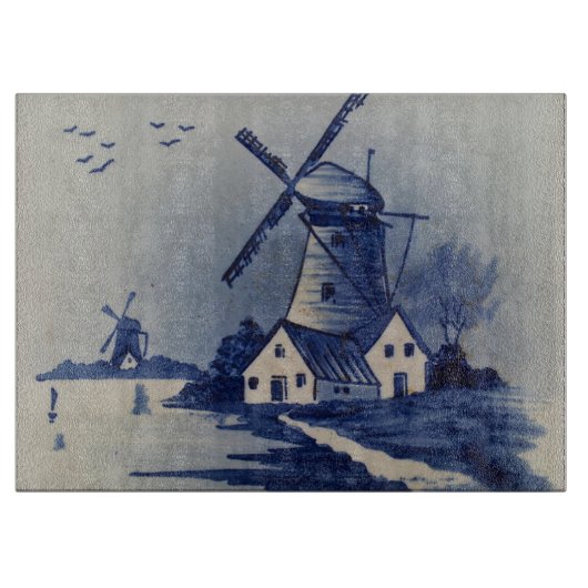 Blauw Wit Delft Windmolen Snijplank (Voorkant)