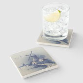 Blauw Wit Delft Windmolen Stenen Onderzetter (Zijkant)