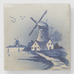  Blauw Wit Delft Windmolen Stenen Onderzetter